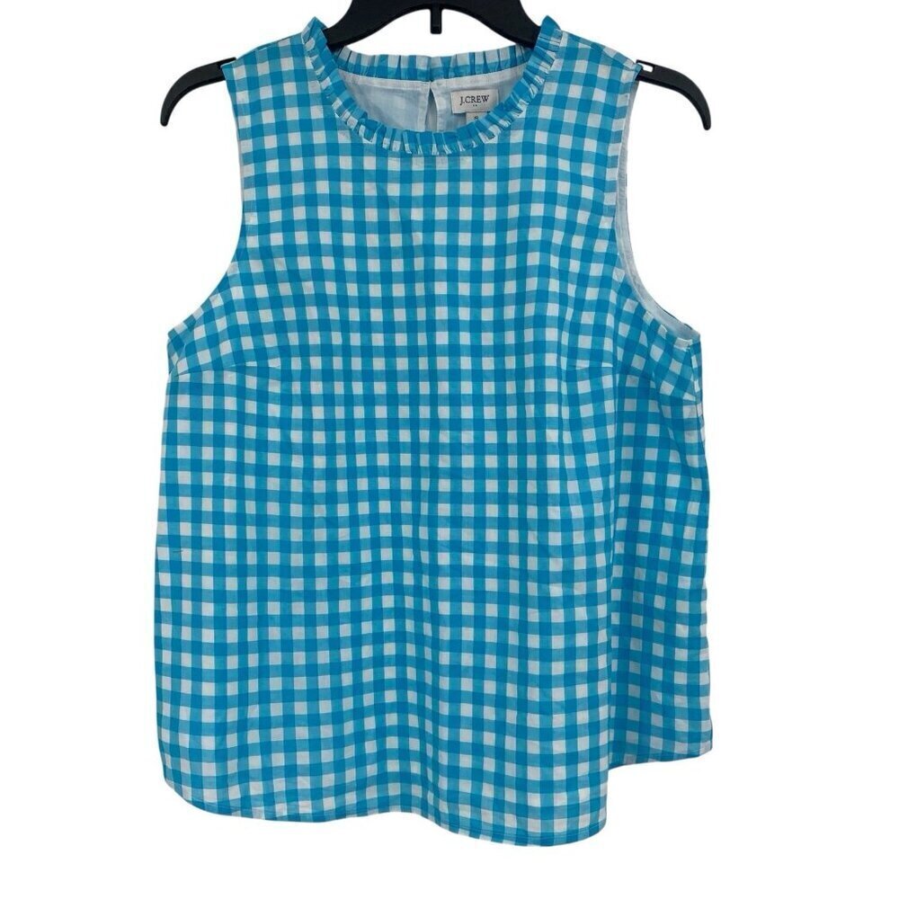 J. Crew Women’s Size Small Blue White Gingham Check High Neck Top